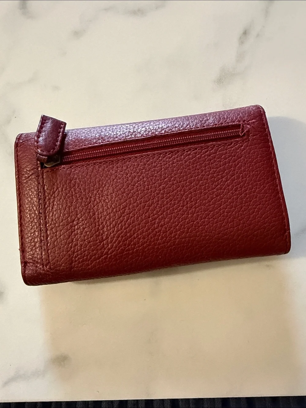 Tommy Hilfiger Burgundy Pebbled Leather Trifold Card Holder